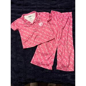 Barbie Girls Pajama Set Size 5T Pink Logo Print EUC